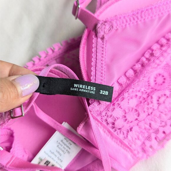Aerie Real Power Wireless Plunge Bandeau Push Up Lace Bra 32B NEW Wire Free - Picture 7 of 14